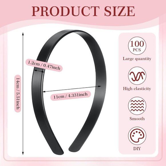 Plastic Headbands Bulk 100pcs 1/2 Inch Wide No Teeth Hair Accessories for DIY main image 3